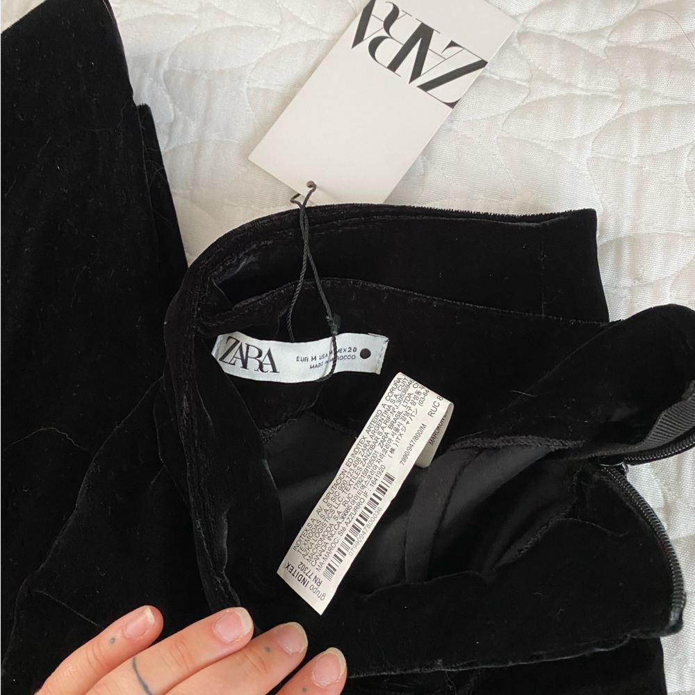 Zara Velvet Wide Leg Black Pants M